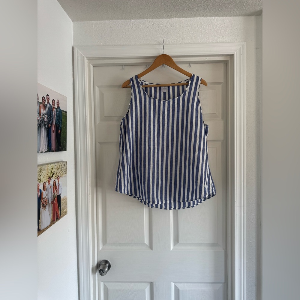 Chico’s Tank Top, Size 3X Linen Cotton Blend, Blue and White Stripe